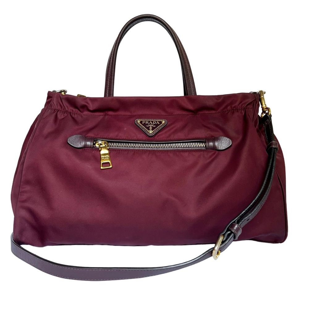 ❌SOLD❌PRADA TESSUTO NYLON BURGUNDY 2WAY TOTE BOWLER HANDBAG